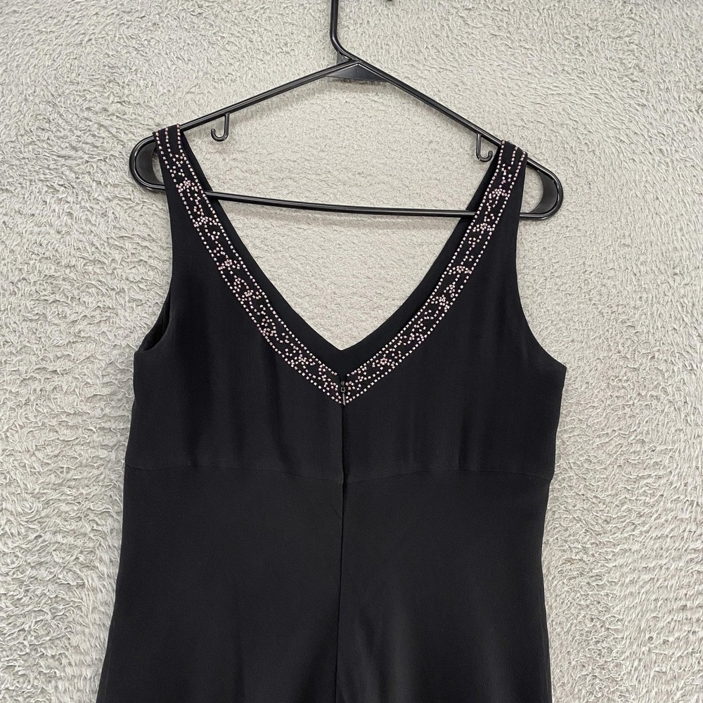 Ann Taylor Y2K Dress Womens 10 Babydoll Black Beaded Silk Midi Slip Fairy Prom - Picture 9 of 13
